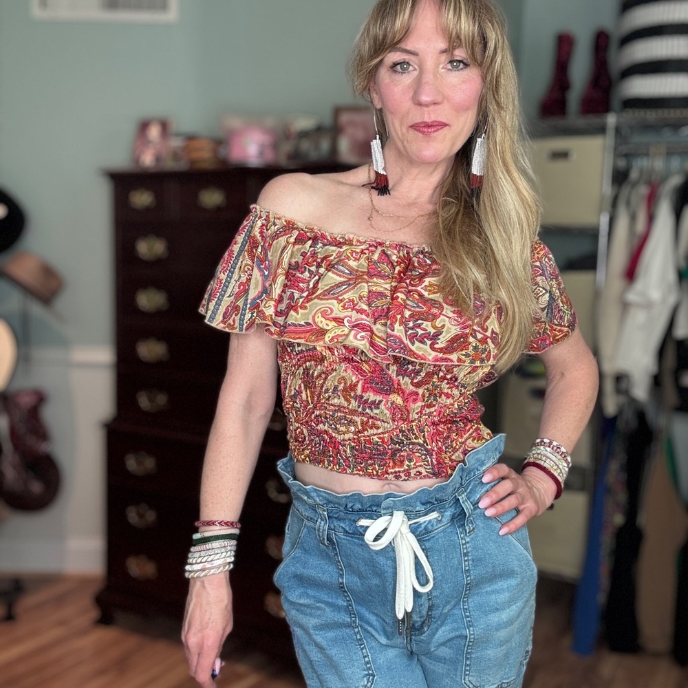 Bohemian Off-Shoulder Paisley Top